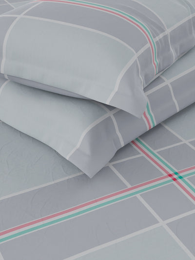 Super Soft 100% Cotton King Bedsheet And 2 Pillow Covers <small> (checks-coolgrey)</small>