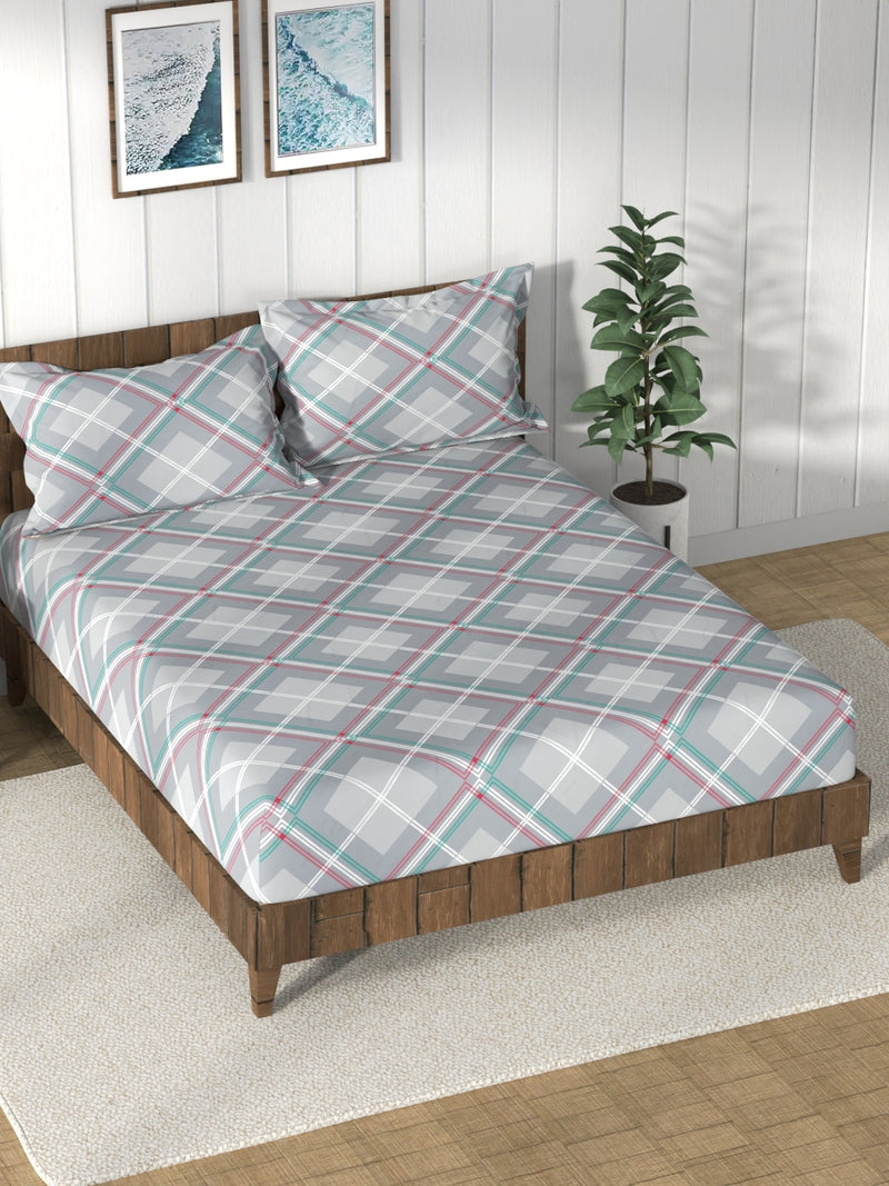 Super Soft 100% Cotton King Bedsheet And 2 Pillow Covers <small> (checks-coolgrey)</small>