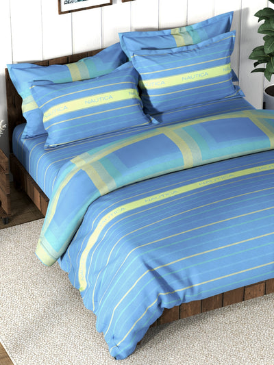 Super Soft 100% Cotton Double Comforter With 1 King Bedsheet And 2 Pillow Covers For All Weather <small> (stripe-sky blue)</small>