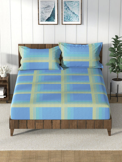 Super Soft 100% Cotton King Bedsheet And 2 Pillow Covers <small> (stripe-skyblue)</small>