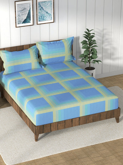Super Soft 100% Cotton King Bedsheet And 2 Pillow Covers <small> (stripe-skyblue)</small>