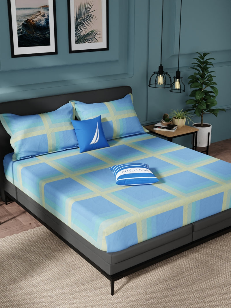 Super Soft 100% Cotton King Bedsheet And 2 Pillow Covers <small> (stripe-skyblue)</small>