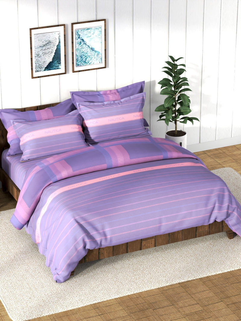 Super Soft 100% Cotton Double Comforter With 1 King Bedsheet And 2 Pillow Covers For All Weather <small> (stripe-lilac)</small>