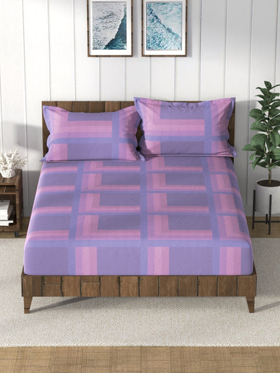 Super Soft 100% Cotton King Bedsheet And 2 Pillow Covers <small> (stripe-lilac)</small>