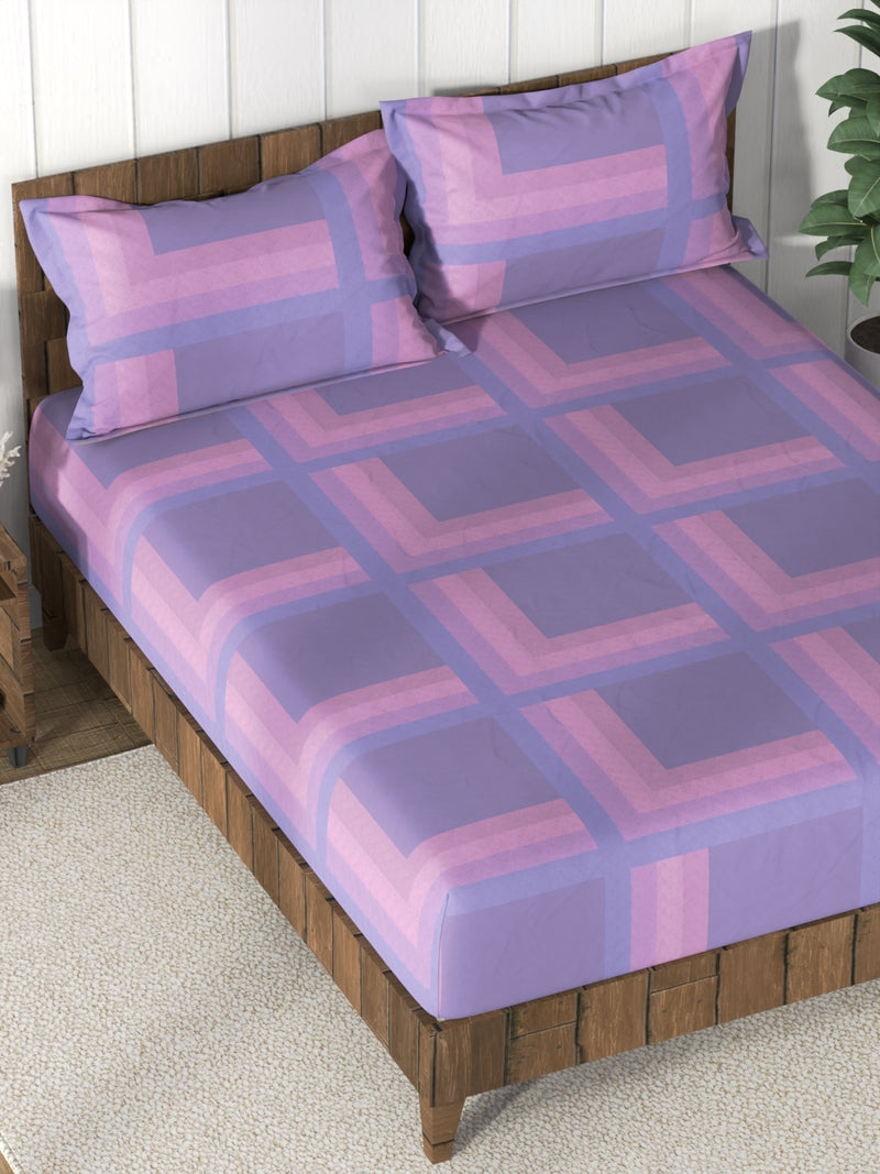 Super Soft 100% Cotton King Bedsheet And 2 Pillow Covers <small> (stripe-lilac)</small>