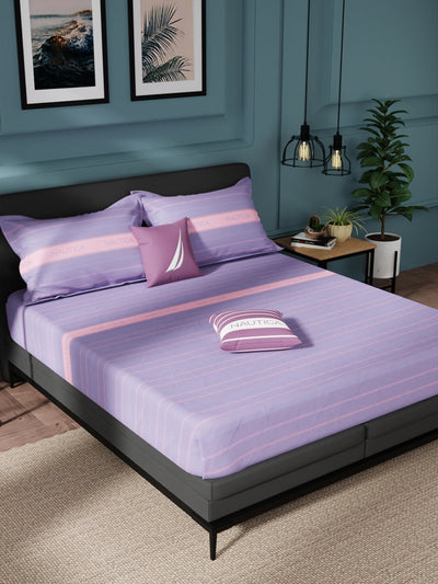 Super Soft 100% Cotton King Bedsheet And 2 Pillow Covers <small> (stripe-lilac)</small>