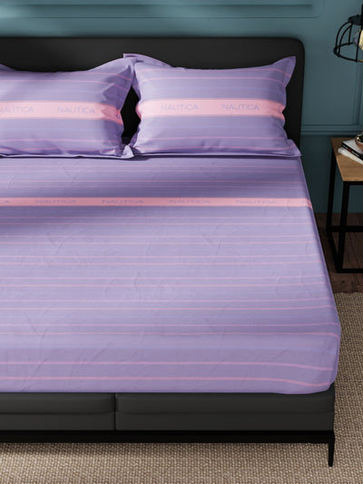 Super Soft 100% Cotton King Bedsheet And 2 Pillow Covers <small> (stripe-lilac)</small>