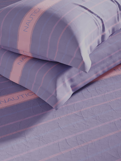 Super Soft 100% Cotton King Bedsheet And 2 Pillow Covers <small> (stripe-lilac)</small>