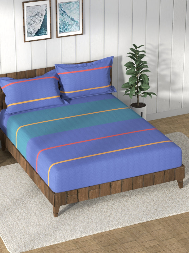 Super Soft 100% Cotton King Bedsheet And 2 Pillow Covers <small> (stripe-blue)</small>