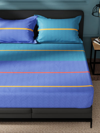 Super Soft 100% Cotton King Bedsheet And 2 Pillow Covers <small> (stripe-blue)</small>