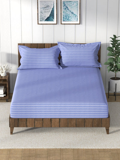 Super Soft 100% Cotton King Bedsheet And 2 Pillow Covers <small> (stripe-blue)</small>