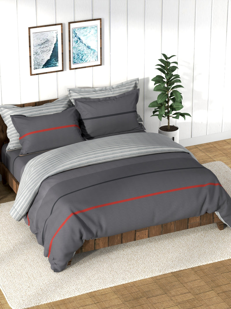 Super Soft 100% Cotton Double Comforter With 1 King Bedsheet And 2 Pillow Covers For All Weather <small> (stripe-grey)</small>