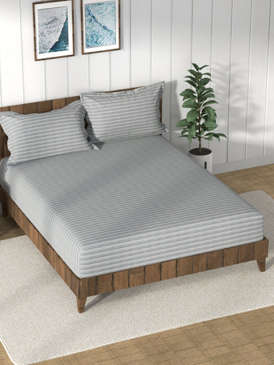 Super Soft 100% Cotton King Bedsheet And 2 Pillow Covers <small> (stripe-grey)</small>