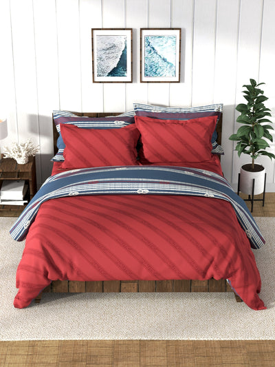 Super Soft 100% Cotton Double Comforter With 1 King Bedsheet And 2 Pillow Covers For All Weather <small> (ornamental-navy/red)</small>
