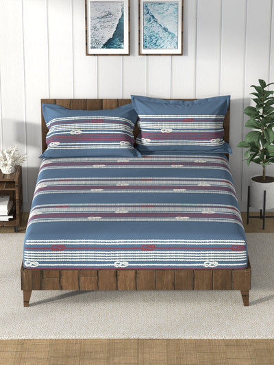 Super Soft 100% Cotton King Bedsheet And 2 Pillow Covers <small> (ornamental-navy/red)</small>