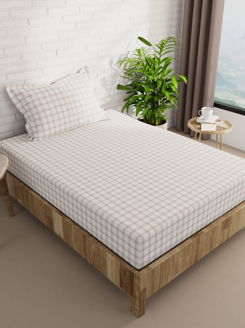 Extra Smooth Micro Single Bedsheet With 1 Pillow Cover <small> (checks-ivory/multi)</small>