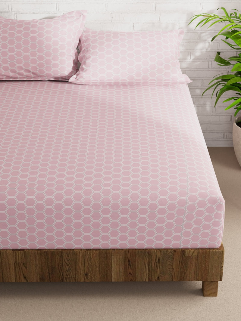Extra Smooth Micro Double Bedsheet With 2 Pillow Covers <small> (geometric-pink)</small>