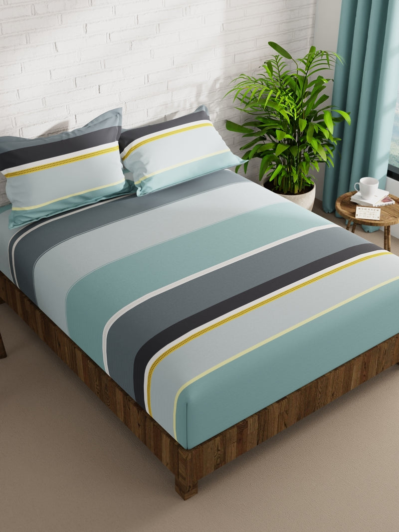 Extra Smooth Micro Double Bedsheet With 2 Pillow Covers <small> (stripe-turq/multi)</small>