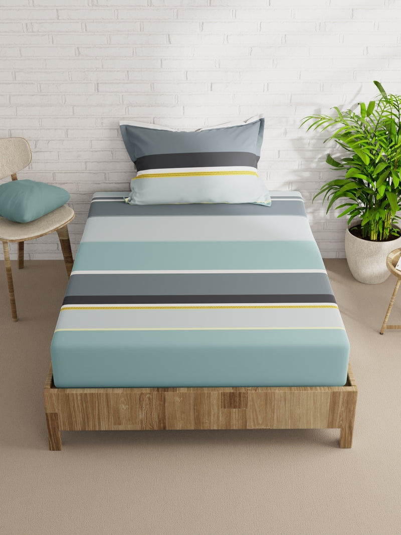 Extra Smooth Micro Single Bedsheet With 1 Pillow Cover <small> (stripe-turq/multi)</small>