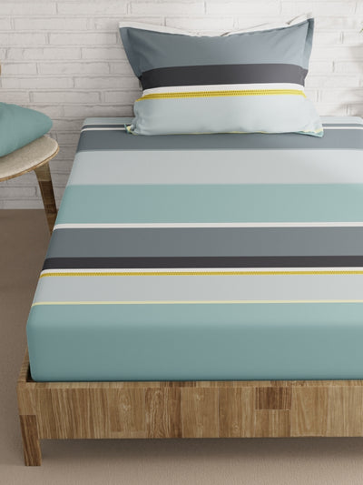 Extra Smooth Micro Single Bedsheet With 1 Pillow Cover <small> (stripe-turq/multi)</small>