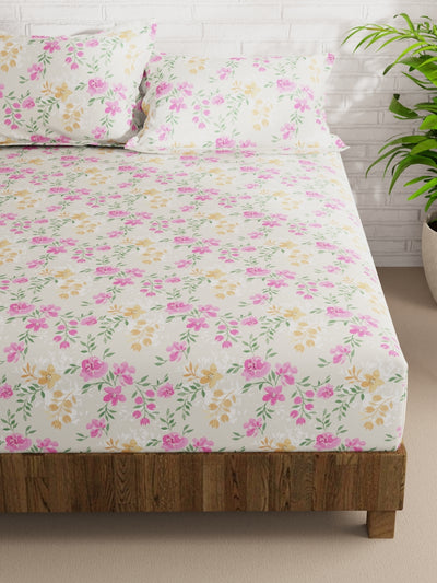 Extra Smooth Micro Double Bedsheet With 2 Pillow Covers <small> (floral-beige/multi)</small>