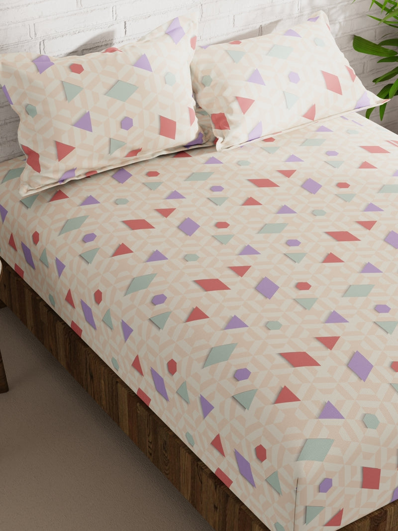 Extra Smooth Micro Double Bedsheet With 2 Pillow Covers <small> (geometric-blush/multi)</small>