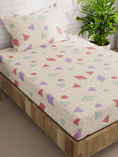 Extra Smooth Micro Single Bedsheet With 1 Pillow Cover <small> (geometric-blush/multi)</small>