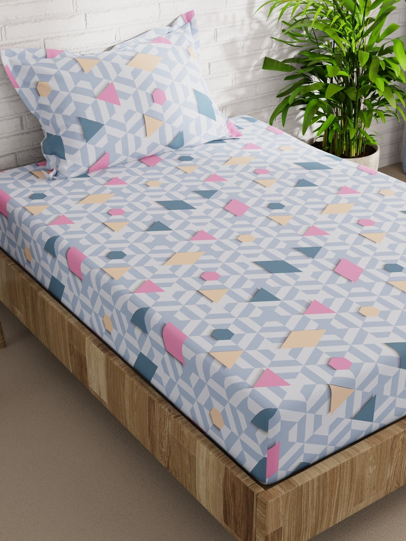 Extra Smooth Micro Single Bedsheet With 1 Pillow Cover <small> (geometric-grey/multi)</small>