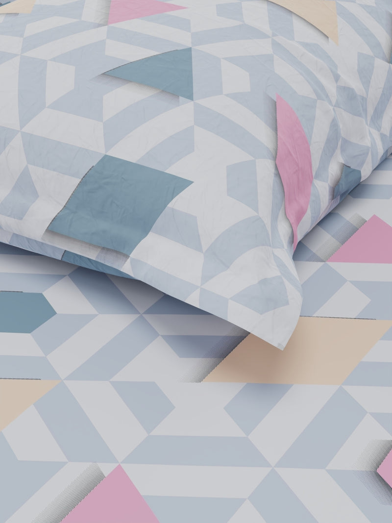 Extra Smooth Micro Single Bedsheet With 1 Pillow Cover <small> (geometric-grey/multi)</small>