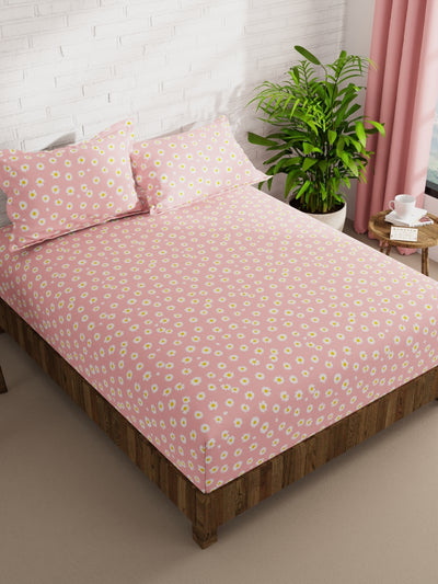 Extra Smooth Micro Double Bedsheet With 2 Pillow Covers <small> (floral-coral)</small>