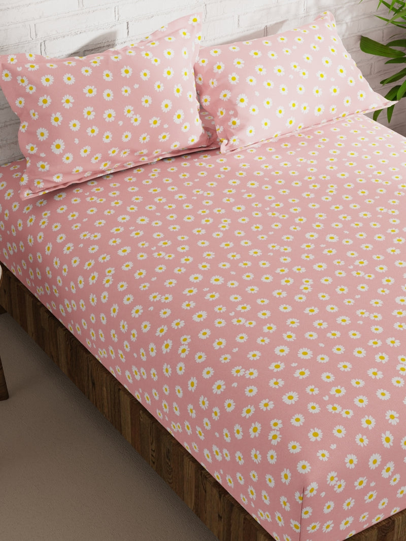 Extra Smooth Micro Double Bedsheet With 2 Pillow Covers <small> (floral-coral)</small>