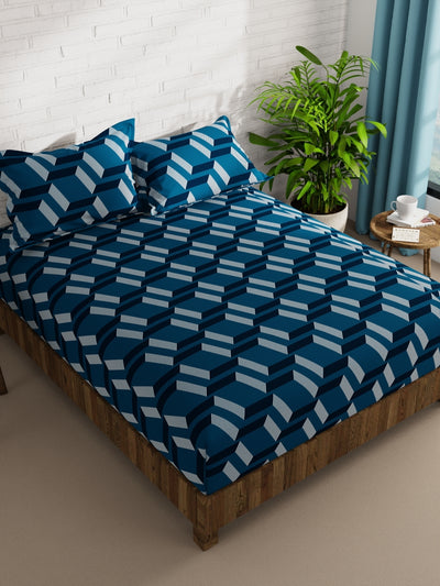 Extra Smooth Micro Double Bedsheet With 2 Pillow Covers <small> (geometric-teal)</small>