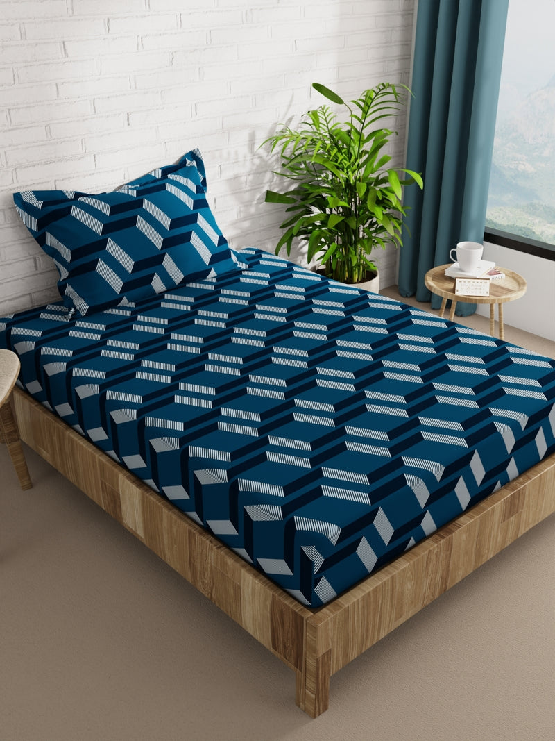 Extra Smooth Micro Single Bedsheet With 1 Pillow Cover <small> (geometric-teal)</small>