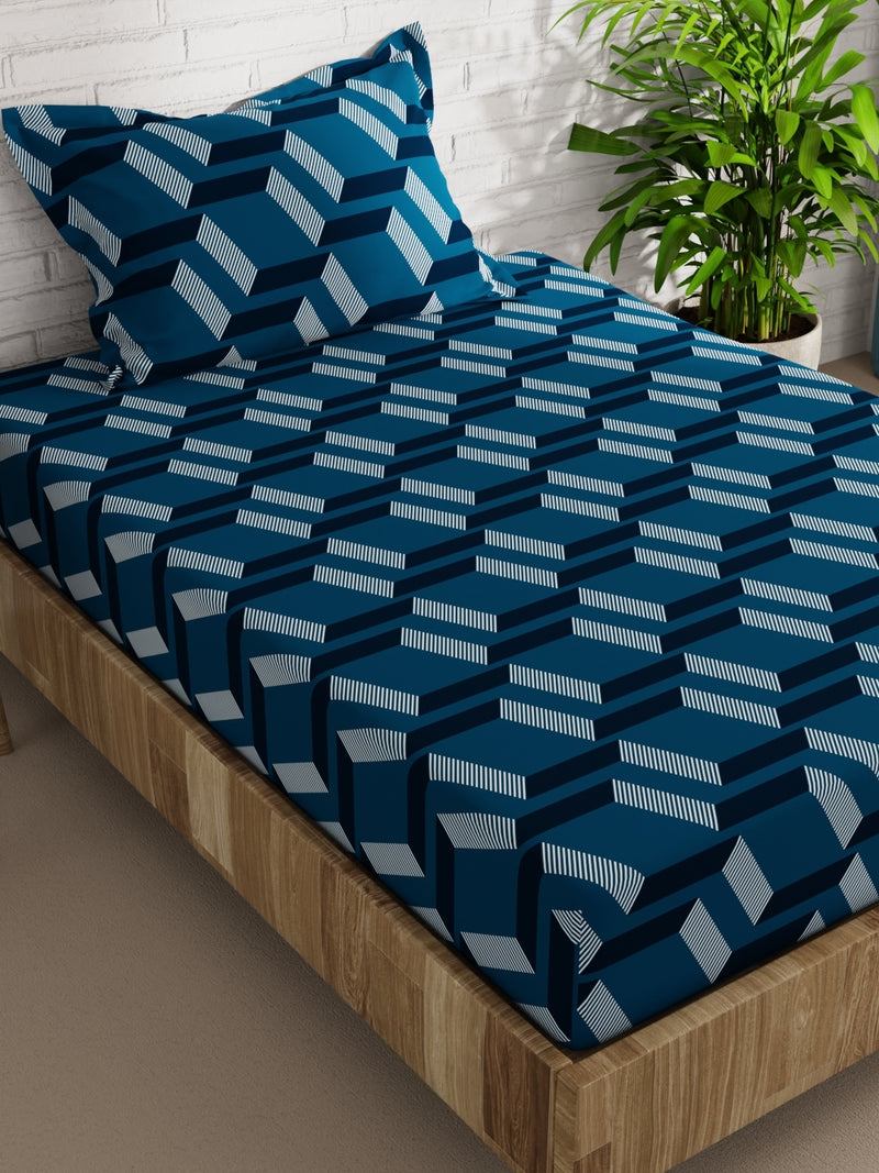 Extra Smooth Micro Single Bedsheet With 1 Pillow Cover <small> (geometric-teal)</small>