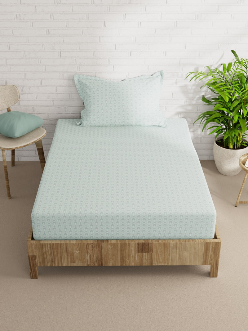Extra Smooth Micro Single Bedsheet With 1 Pillow Cover <small> (geometric-mint)</small>