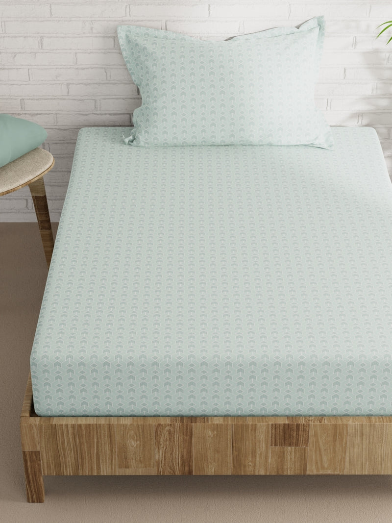Extra Smooth Micro Single Bedsheet With 1 Pillow Cover <small> (geometric-mint)</small>
