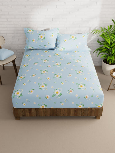 Extra Smooth Micro Double Bedsheet With 2 Pillow Covers <small> (floral-skyblue)</small>