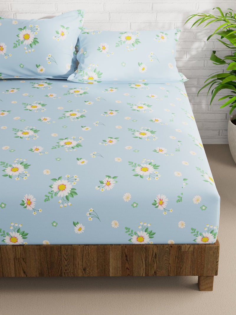 Extra Smooth Micro Double Bedsheet With 2 Pillow Covers <small> (floral-skyblue)</small>