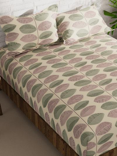 Extra Smooth Micro Double Bedsheet With 2 Pillow Covers <small> (ornamental-olive/beige)</small>