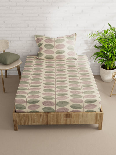 Extra Smooth Micro Single Bedsheet With 1 Pillow Cover <small> (ornamental-olive/beige)</small>