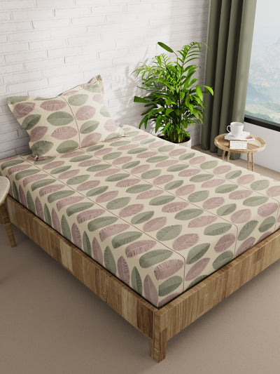 Extra Smooth Micro Single Bedsheet With 1 Pillow Cover <small> (ornamental-olive/beige)</small>