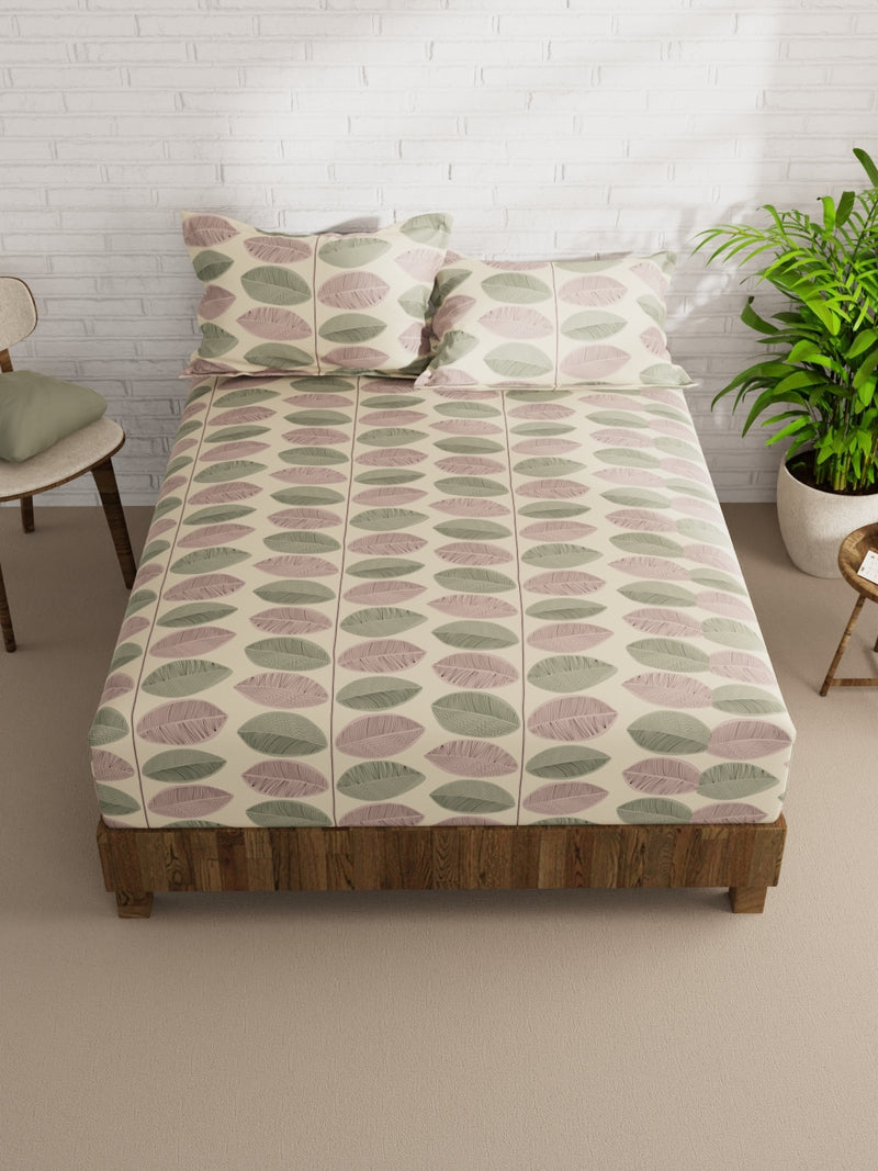 Extra Smooth Micro Double Bedsheet With 2 Pillow Covers <small> (ornamental-olive/beige)</small>