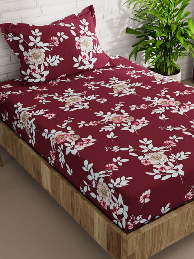 Extra Smooth Micro Single Bedsheet With 1 Pillow Cover <small> (floral-wine)</small>