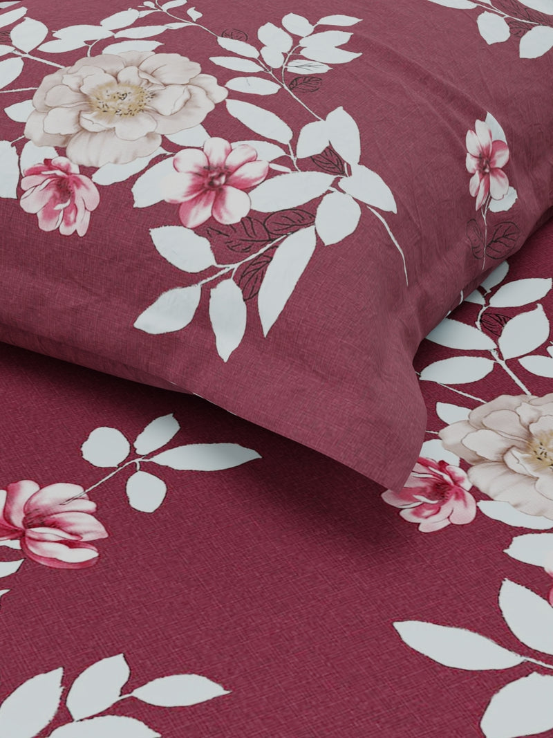 Extra Smooth Micro Single Bedsheet With 1 Pillow Cover <small> (floral-wine)</small>