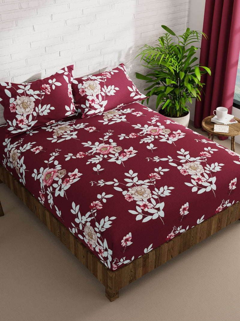 Extra Smooth Micro Double Bedsheet With 2 Pillow Covers <small> (floral-wine)</small>