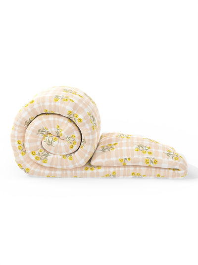 Super Soft Microfiber Double Comforter For All Weather <small> (floral-beige/yellow)</small>