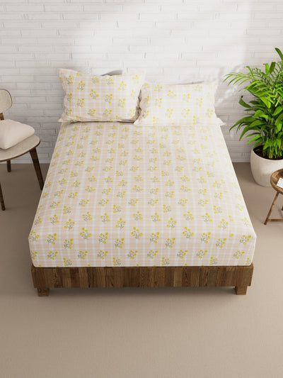 Extra Smooth Micro Double Bedsheet With 2 Pillow Covers <small> (floral-beige/yellow)</small>