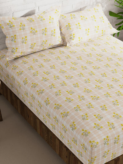 Extra Smooth Micro Double Bedsheet With 2 Pillow Covers <small> (floral-beige/yellow)</small>