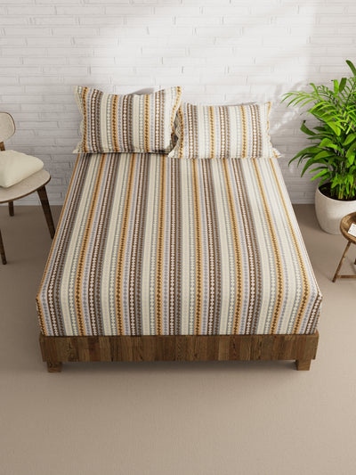 Extra Smooth Micro Double Bedsheet With 2 Pillow Covers <small> (stripe-brown/multi)</small>
