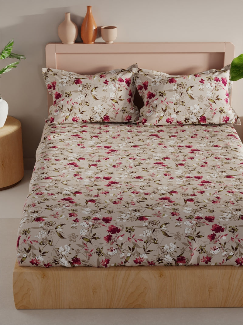 Bamboo Micro King Bedsheet With 2 Pillow Covers <small> (floral-cream/pink)</small>